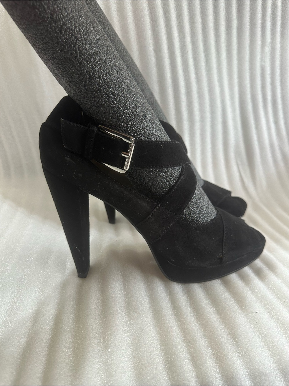 Michael Kors Black Suede Mary Jane High Heels with Buckle